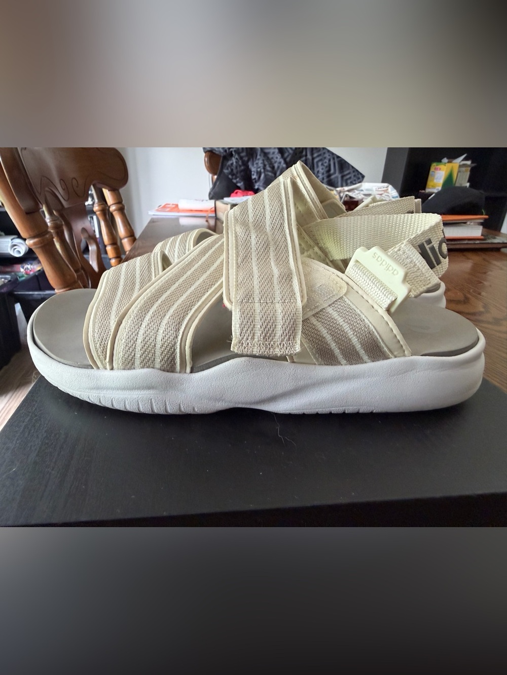 adidas Women's Beige and White Strappy Sandals - Picture 4 of 7